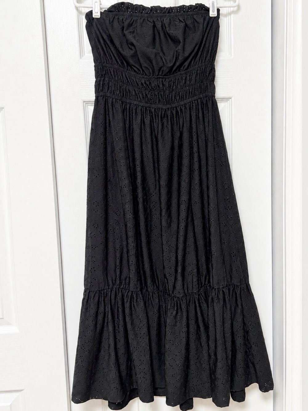 NWT Towne Black Eyelet Strapless Midi Dress Size S